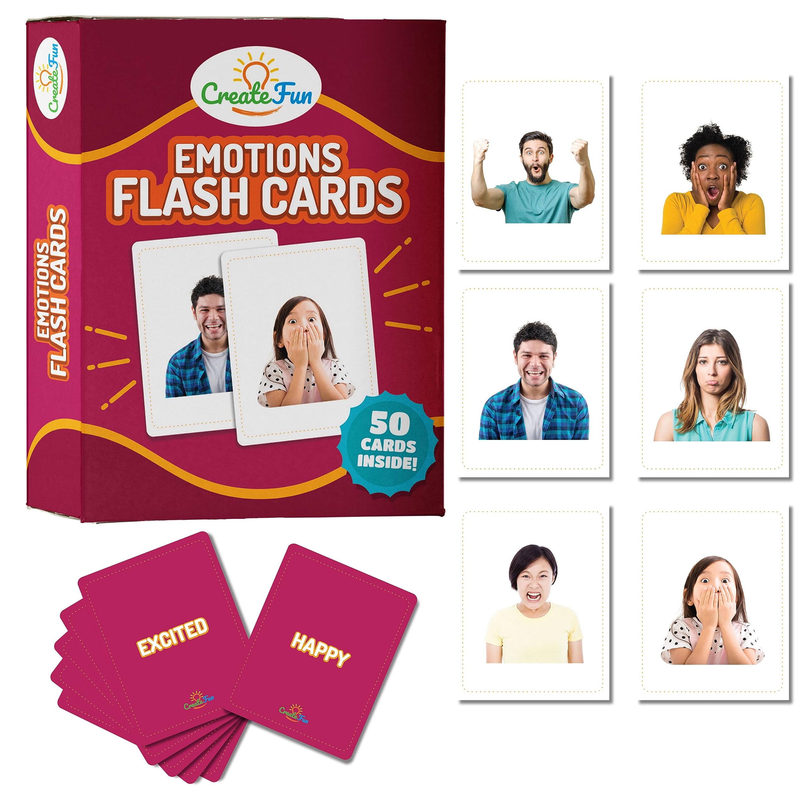 CreateFun 50 Emotions Flash Cards cover image for engaging emotion recognition activities