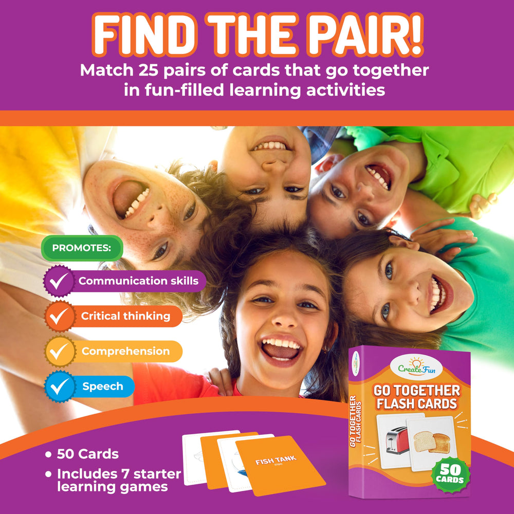 CreateFun Go Together cards show kids and adults using matching activities to boost language skills