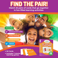 CreateFun Go Together cards show kids and adults using matching activities to boost language skills