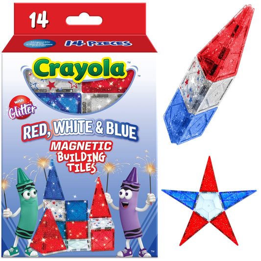 CreateOn Crayola 14-piece magnetic tiles, front view, durable play for creative storytelling