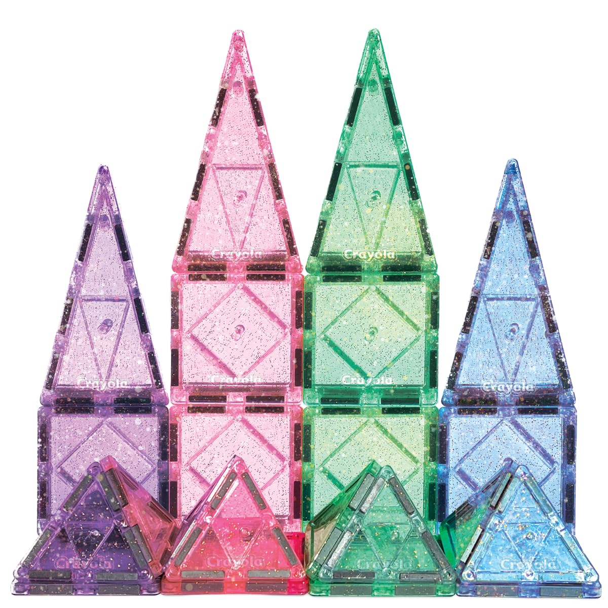 CreateOn Crayola Glitter Magnetic Tiles kid hands exploring shapes