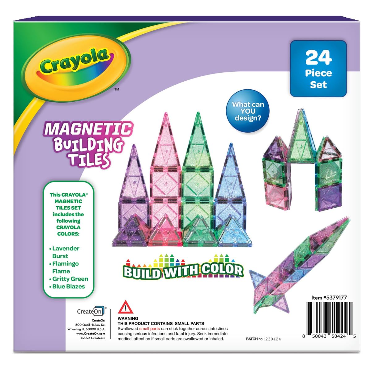CreateOn Crayola Glitter Magnetic Tiles pieces scattered for color-matched play