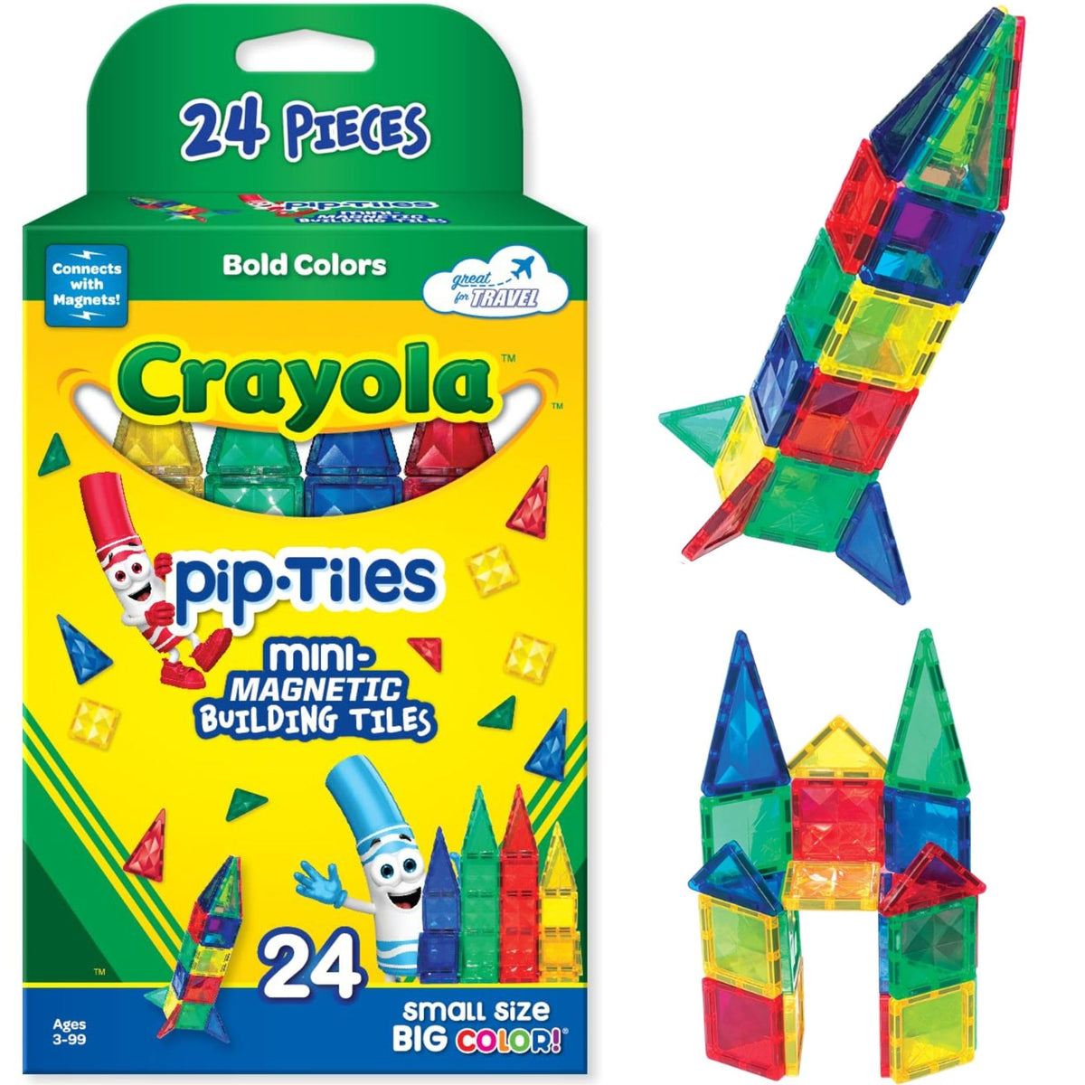 CreateOn Crayola mini magnetic PIP-Tiles close-up showing bold colors for tactile play
