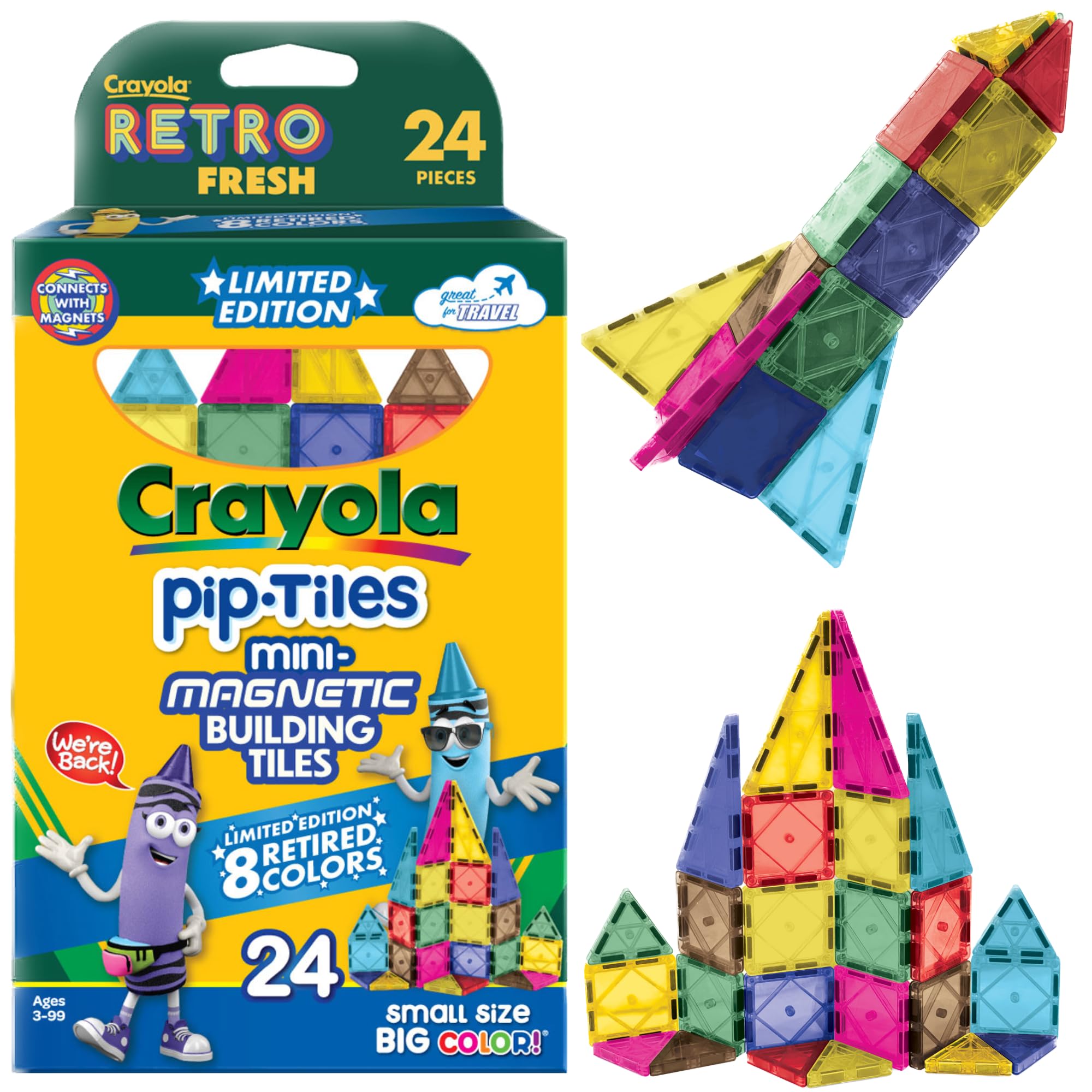 CreateOn Crayola Retro PIP tiles packaging front showing vibrant colors for immersive play