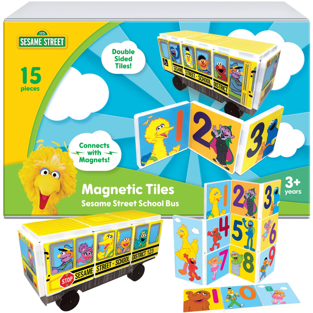CreateOn Sesame Street bus tiles foster imaginative play and early geometry exploration.
