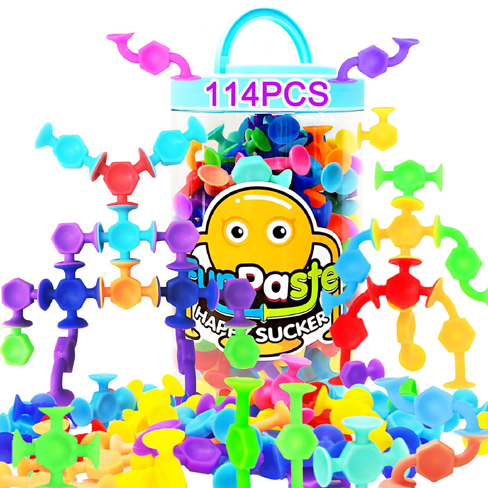 CreateView 114-piece suction cup bath toys pack for kids, promoting hands-on bath time play