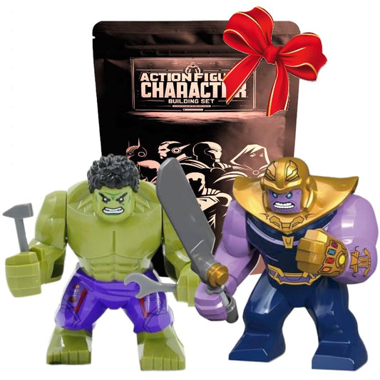 Creatiles HuIk vs Thanos figures shown side by side for imaginative play and brick compatibility.
