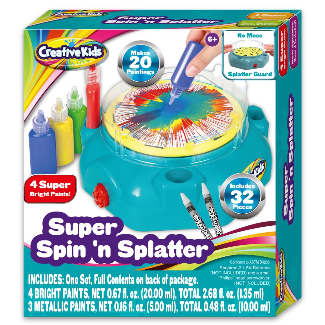 Creative Kids Spin n Splatter front view showing a mess-controlled painting session