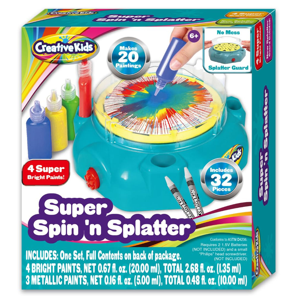 Creative Kids Spin n Splatter front view showing a mess-controlled painting session