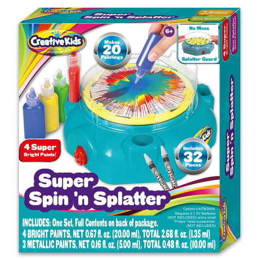 Creative Kids Spin n Splatter front view showing a mess-controlled painting session