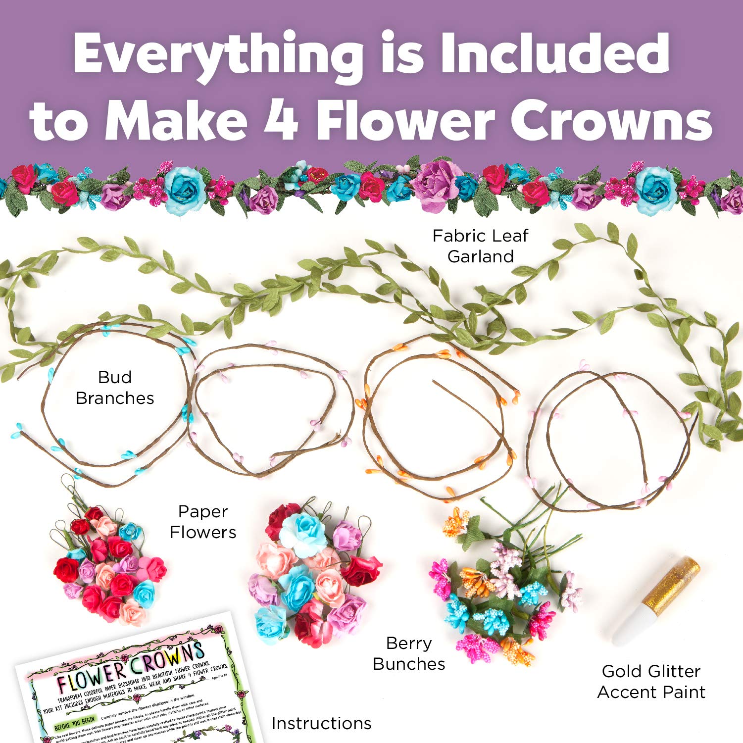 Creativity for Kids kit features colorful roses, berries, and ribbons for styling