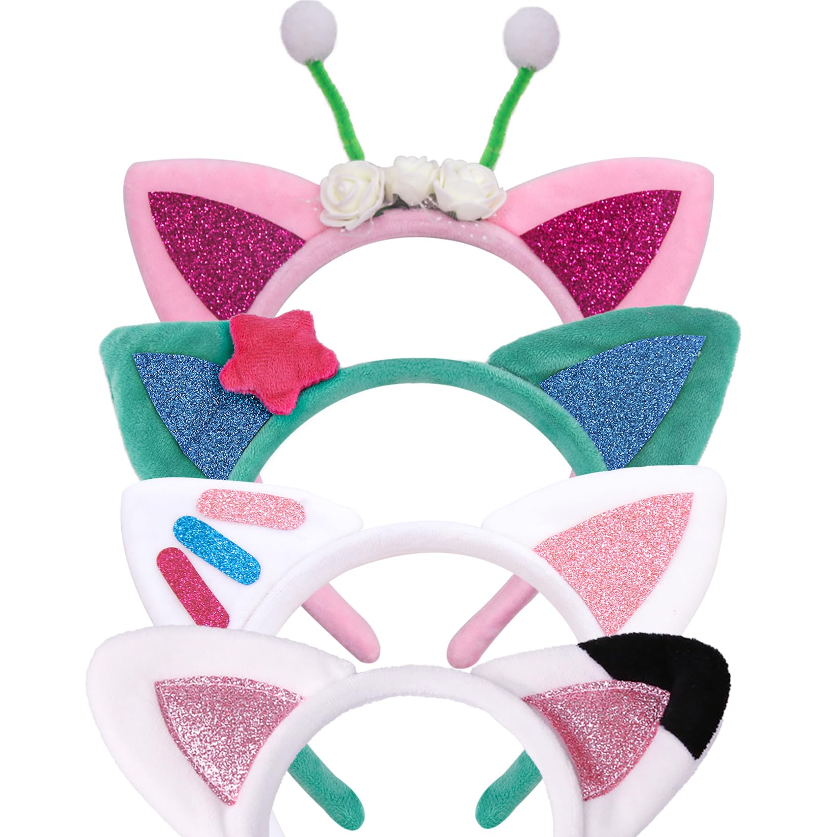 Creatoy cat ears headbands 4-piece pack, perfect for playful dress-up and photo moments.