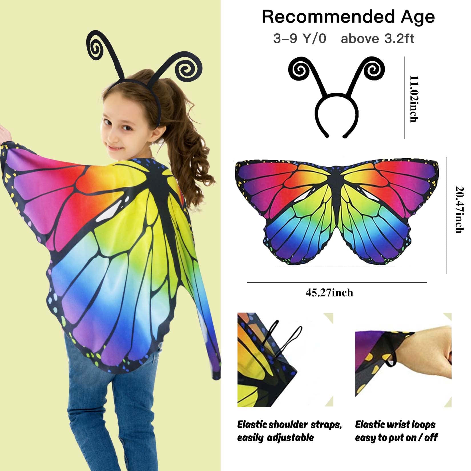 Creatoy colorful wings sparkle in light for photos.