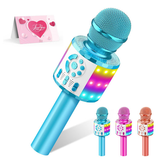 Creattop kids karaoke microphone with LED lights for fun home performances.