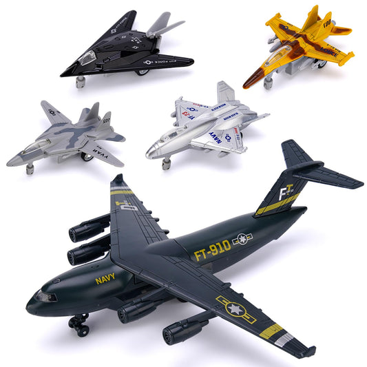 Crelloci 5-pack army planes with a display rack for collection and imaginative play.