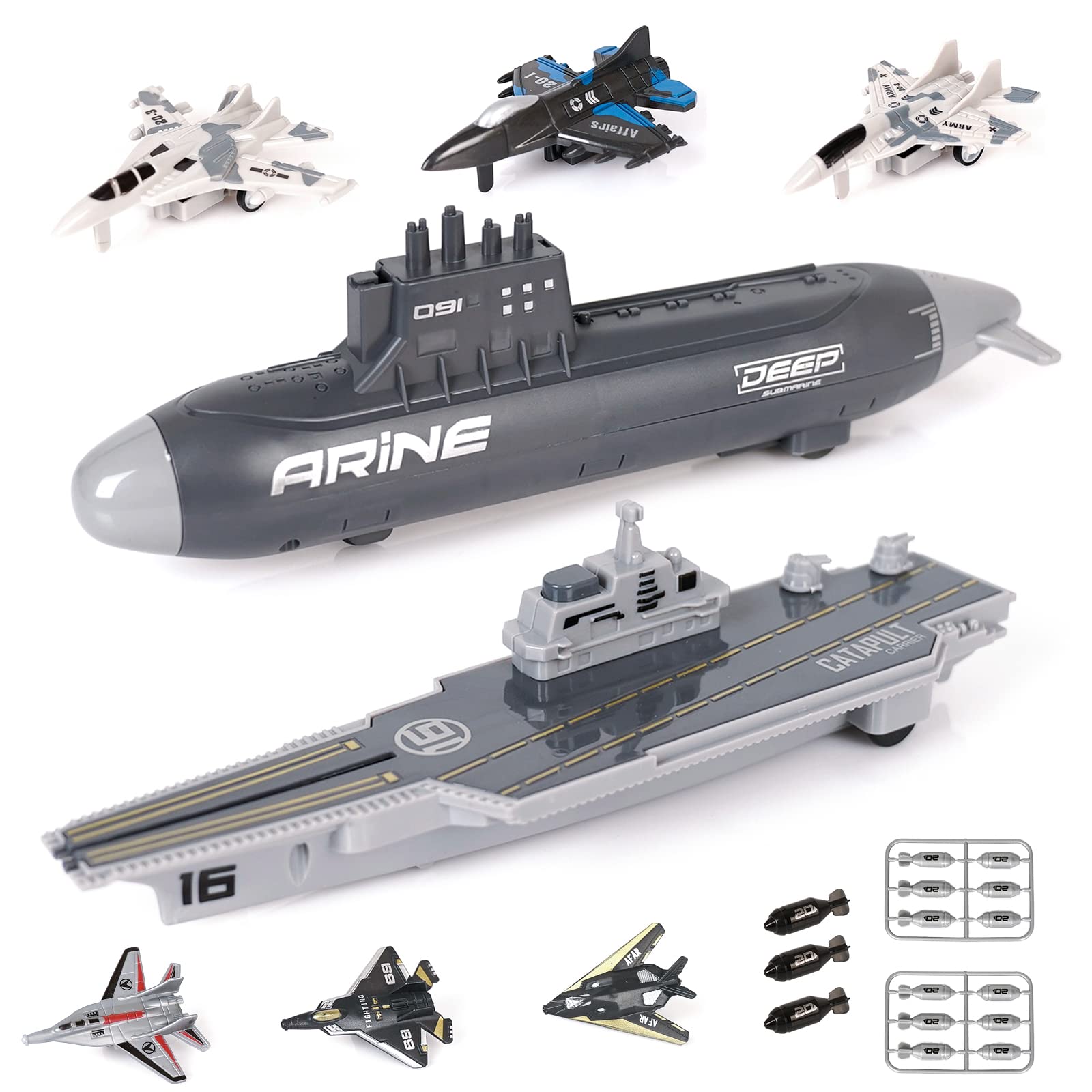 Crelloci aircraft carrier playset with jets for imaginative naval missions