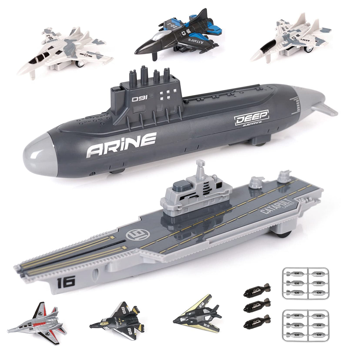 Crelloci aircraft carrier playset with jets for imaginative naval missions