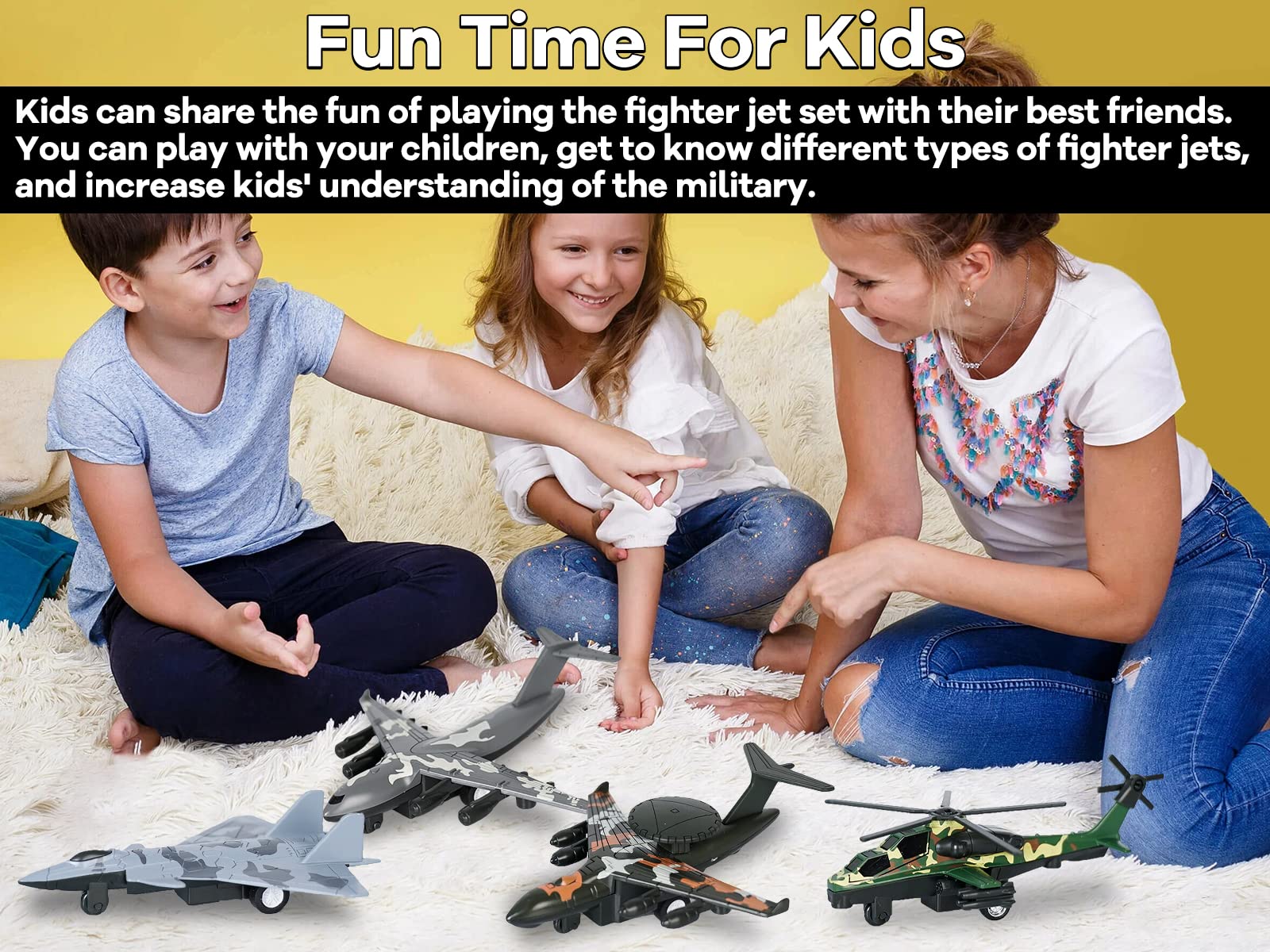 Crelloci army airplane toy diecast jet with pull-back action speeds across floors.
