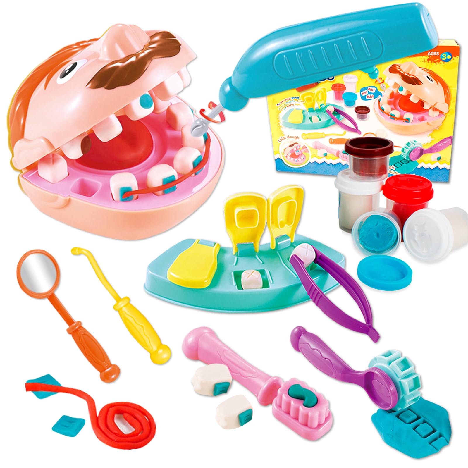 Crelloci Dentist Color Dough Set packaging with vibrant tools for imaginative play.
