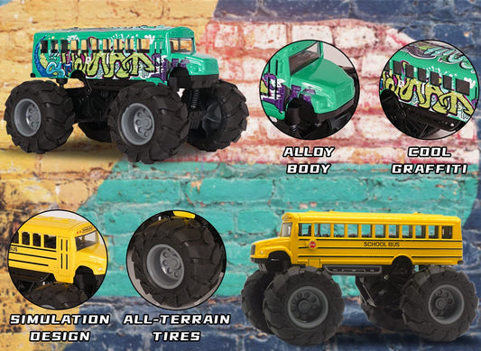 Crelloci die-cast yellow school bus with rugged monster-truck tires for durable fun.