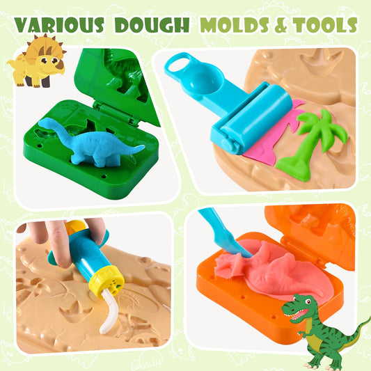 Crelloci T-Rex mold with color dough for creative dinosaur builds.