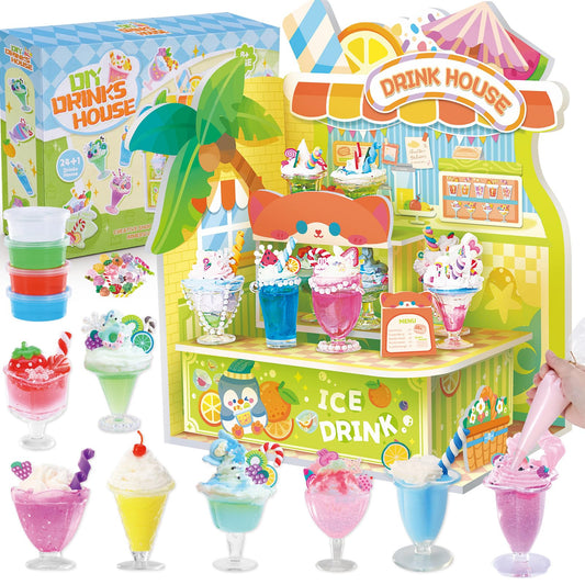 Crelloci DIY Drink Shop toy with 24 miniature drinks for pretend cafe play