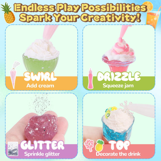 Colorful slime bottles from Crelloci kit for mixing drink colors