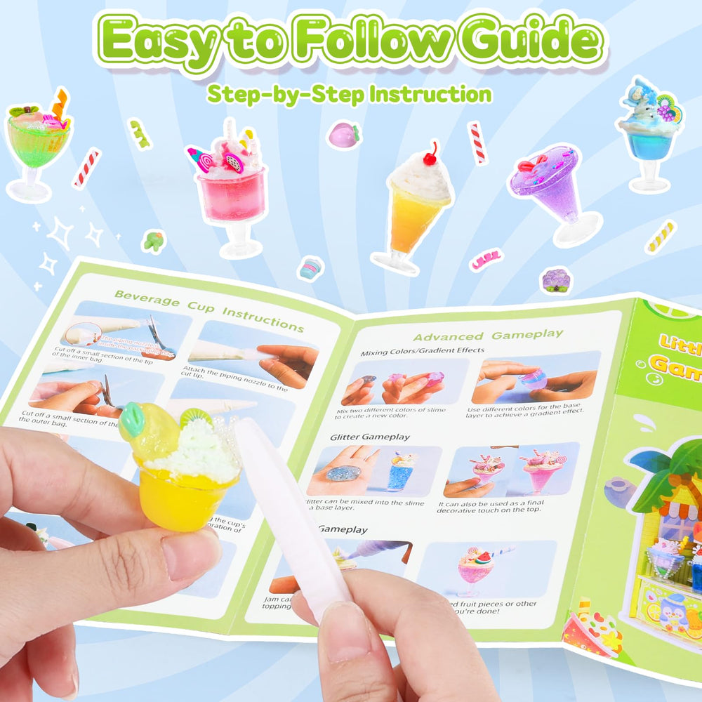 Cream toppings and glossy textures for tiny beverage decorations