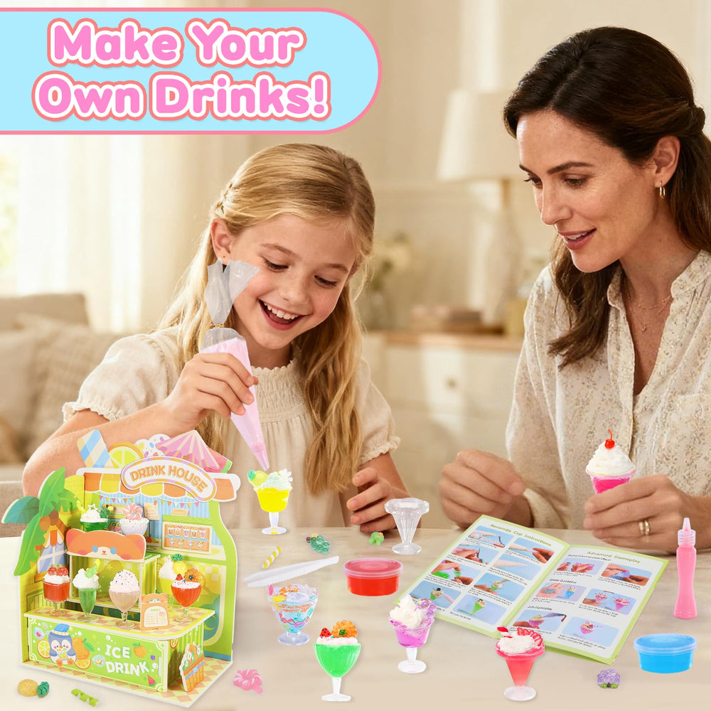 Drink house backdrop sets a cozy pretend shop scene