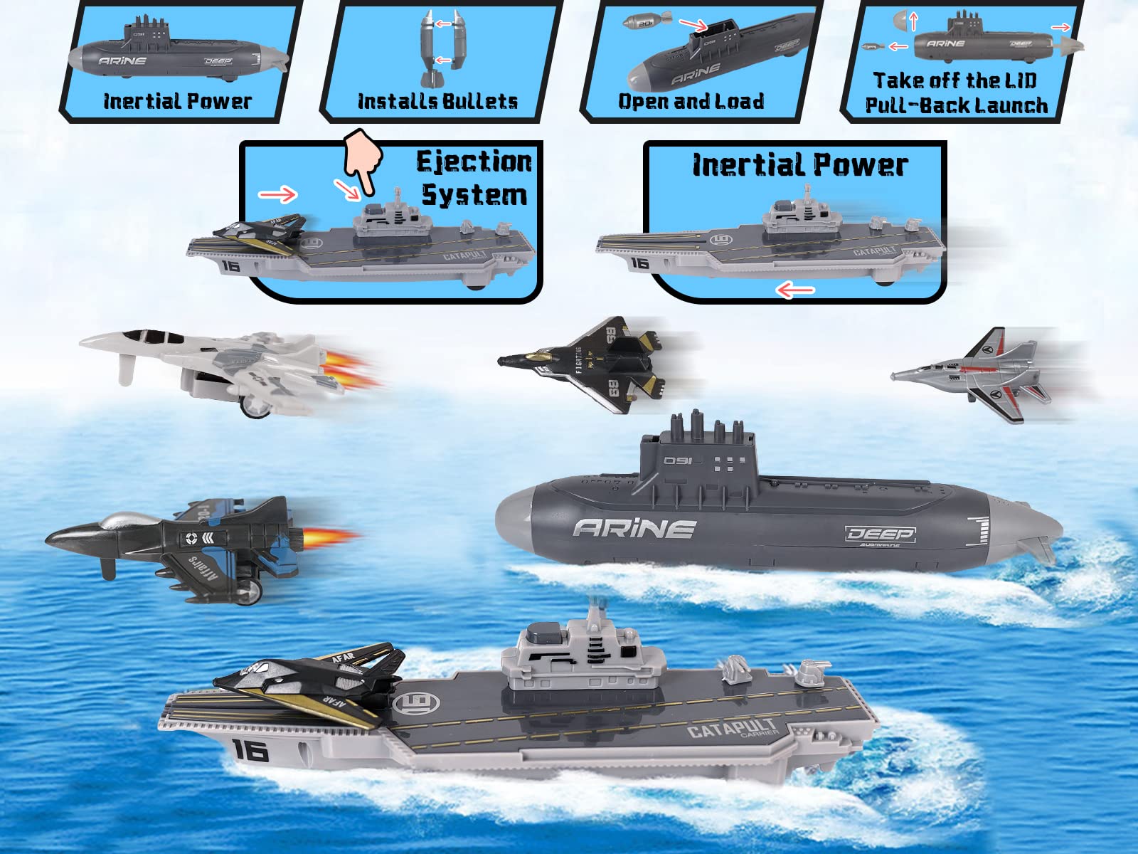 Crelloci fighter jets with wheels for quick pull-back action and pretend takeoffs