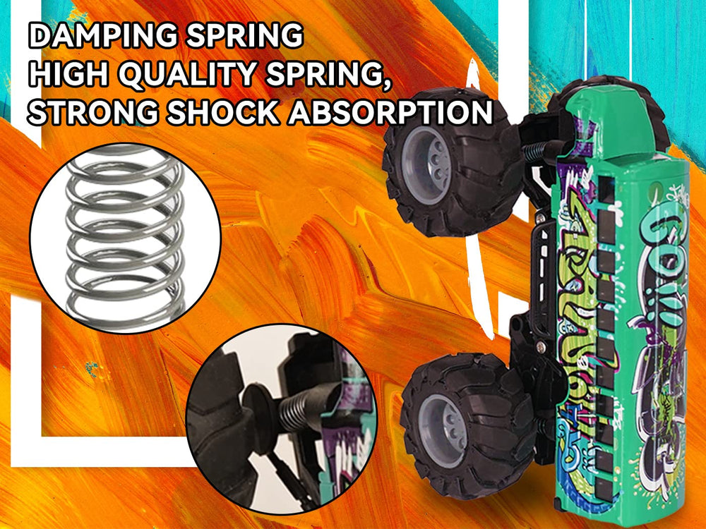 Crelloci green graffiti school bus and monster truck feature bright, sturdy construction.