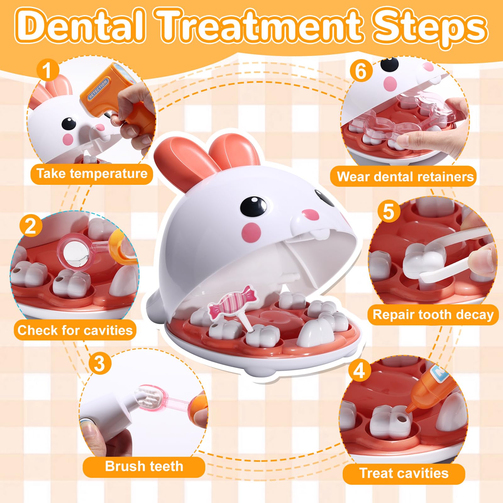 Crelloci pet bunny teeth model enhances realistic pretend dental examinations