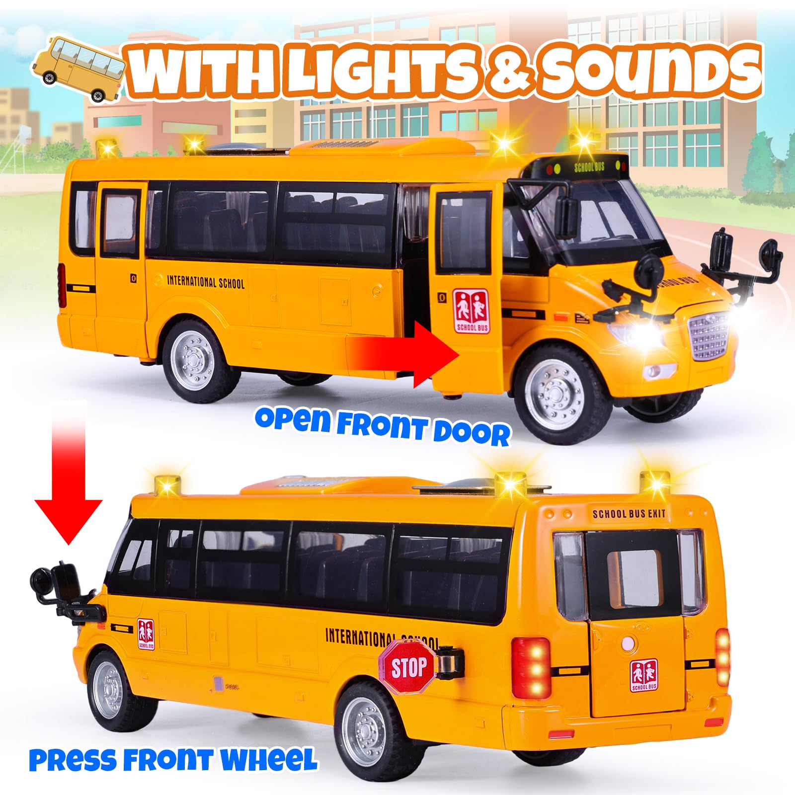 Crelloci bus toy highlighting roof lights and sounds for immersive roleplay.