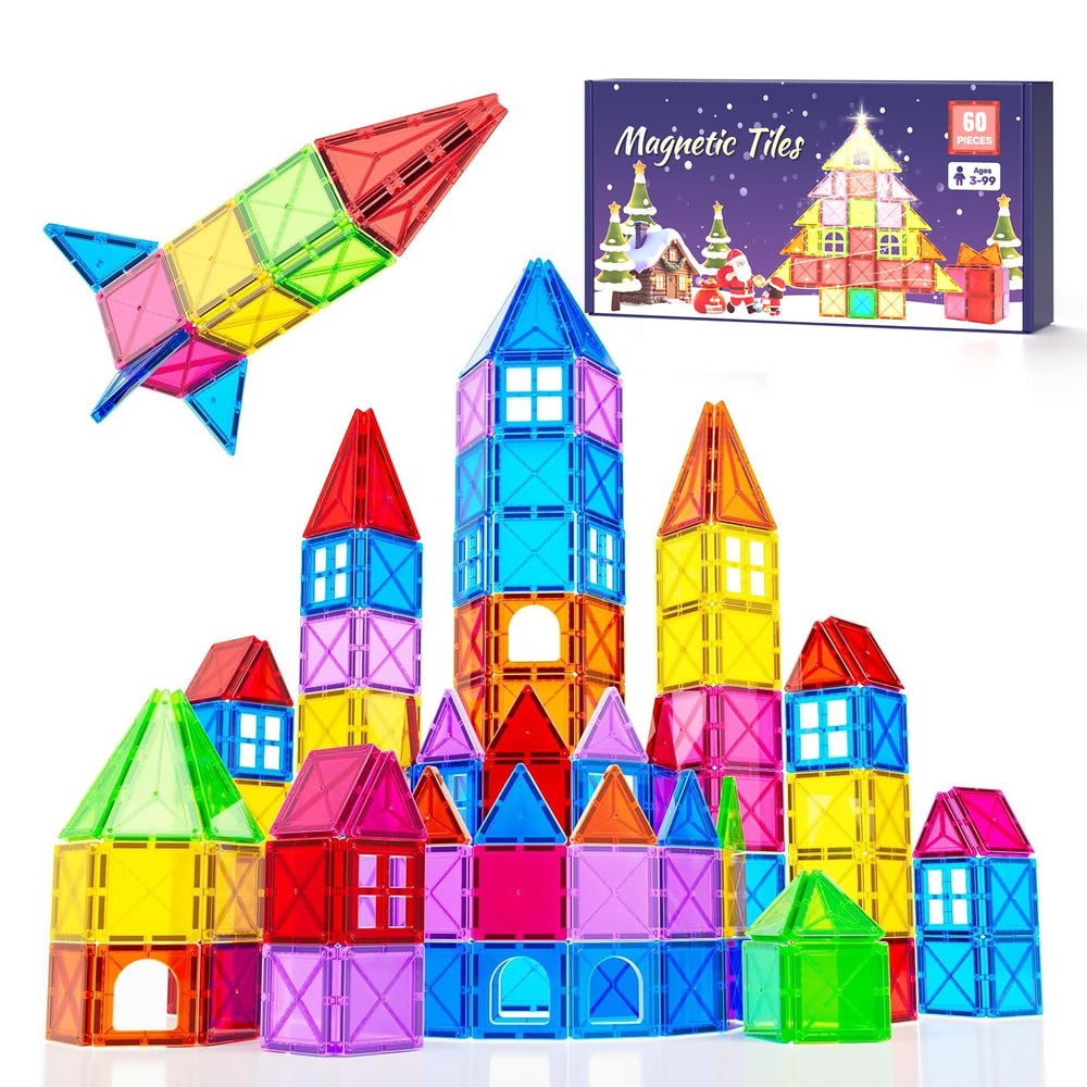 Crenova magnetic tiles 60pcs set with bright shapes for creative building play