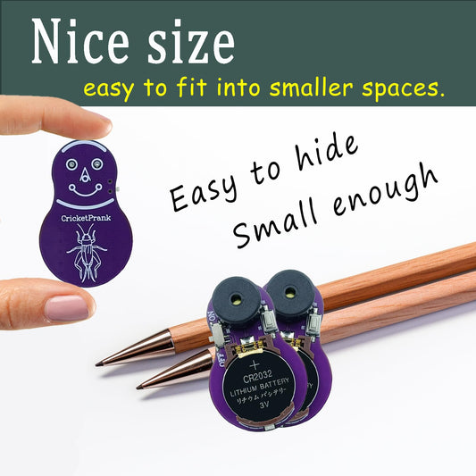 CricketPrank mini prank device closeup highlighting compact hiding-friendly design.