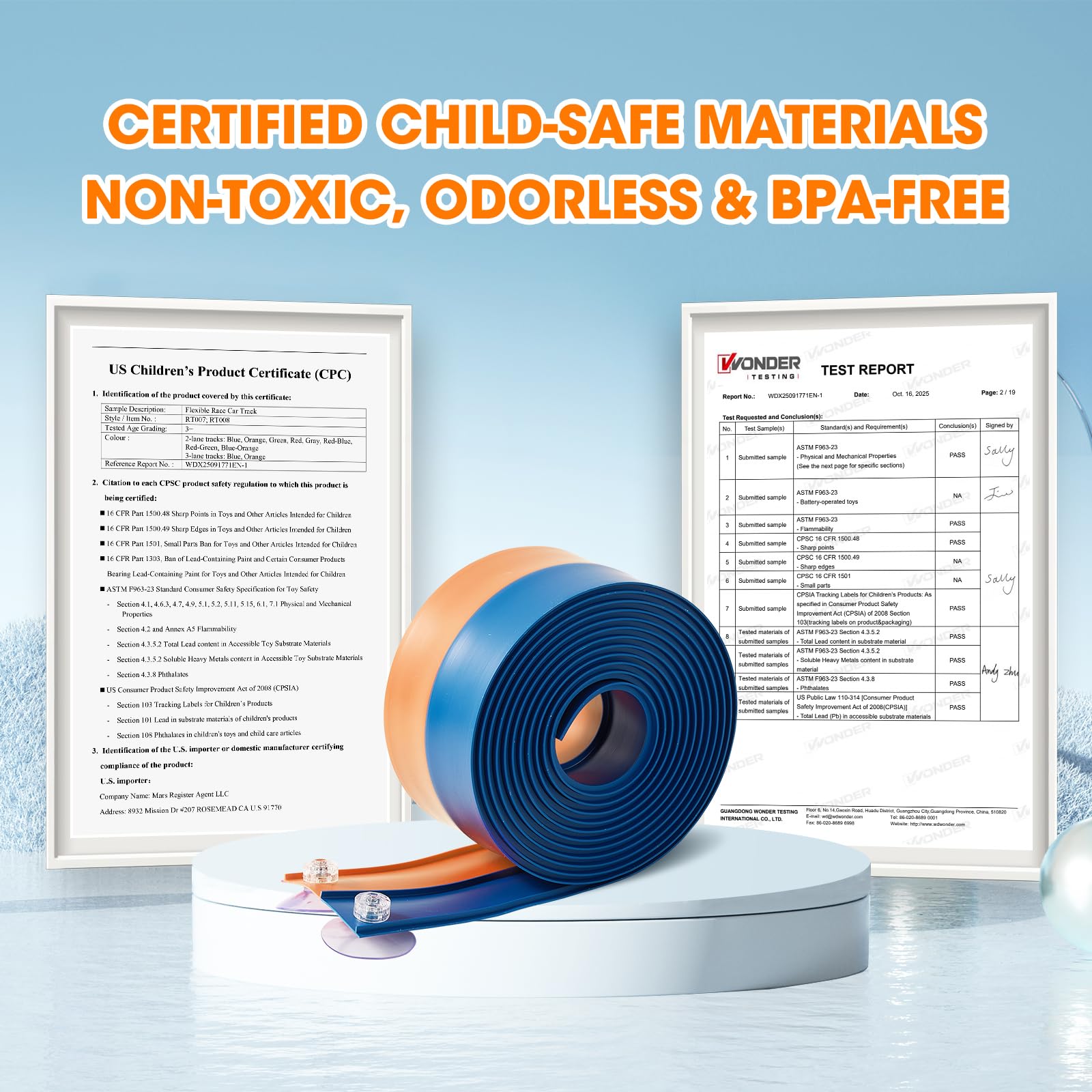 Criez track suction cups hold on smooth surfaces during play.
