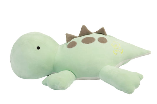 Crillop dinosaur closeup shows soft fabric and friendly design.
