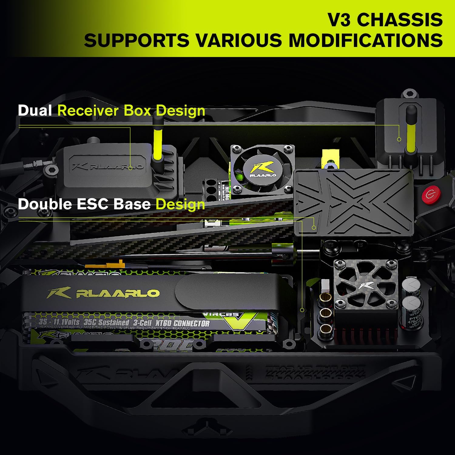 CROBOLL RLAARLO carbon fiber chassis with clip-less body design.