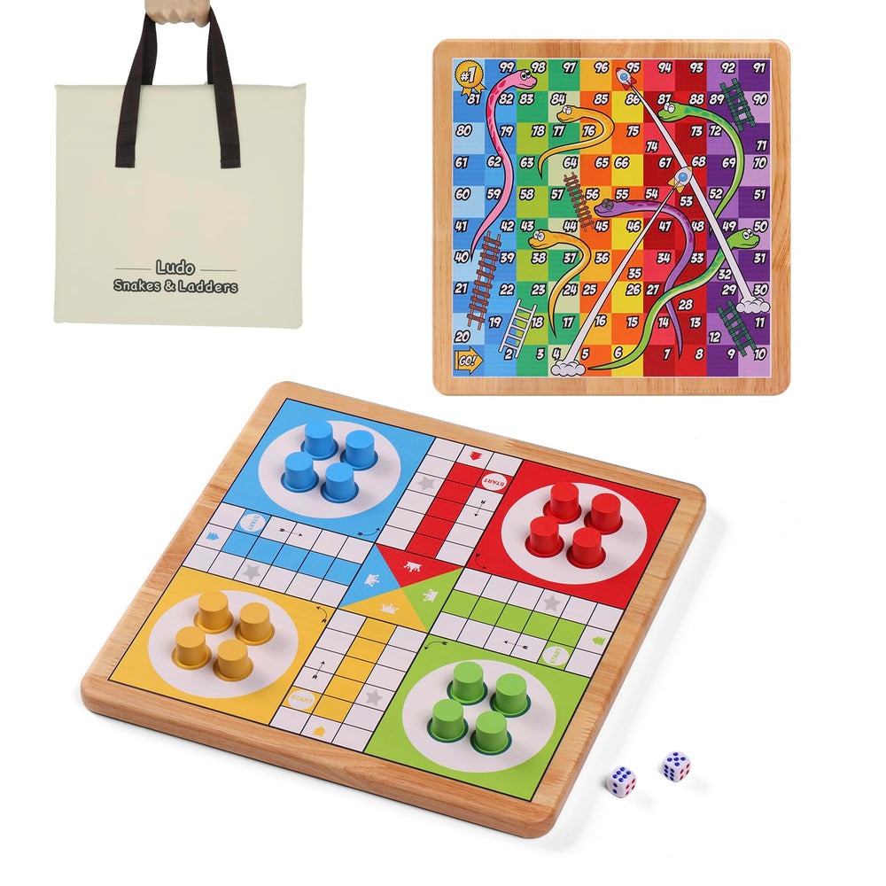 Crobyi 12in Ludo Snakes and Ladders board front view shows durable, kid-friendly design.