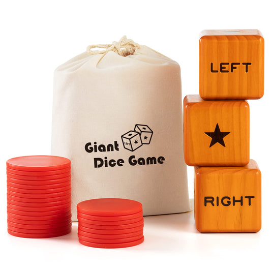 Crobyi giant left right center dice set in wood finish for durable outdoor play.