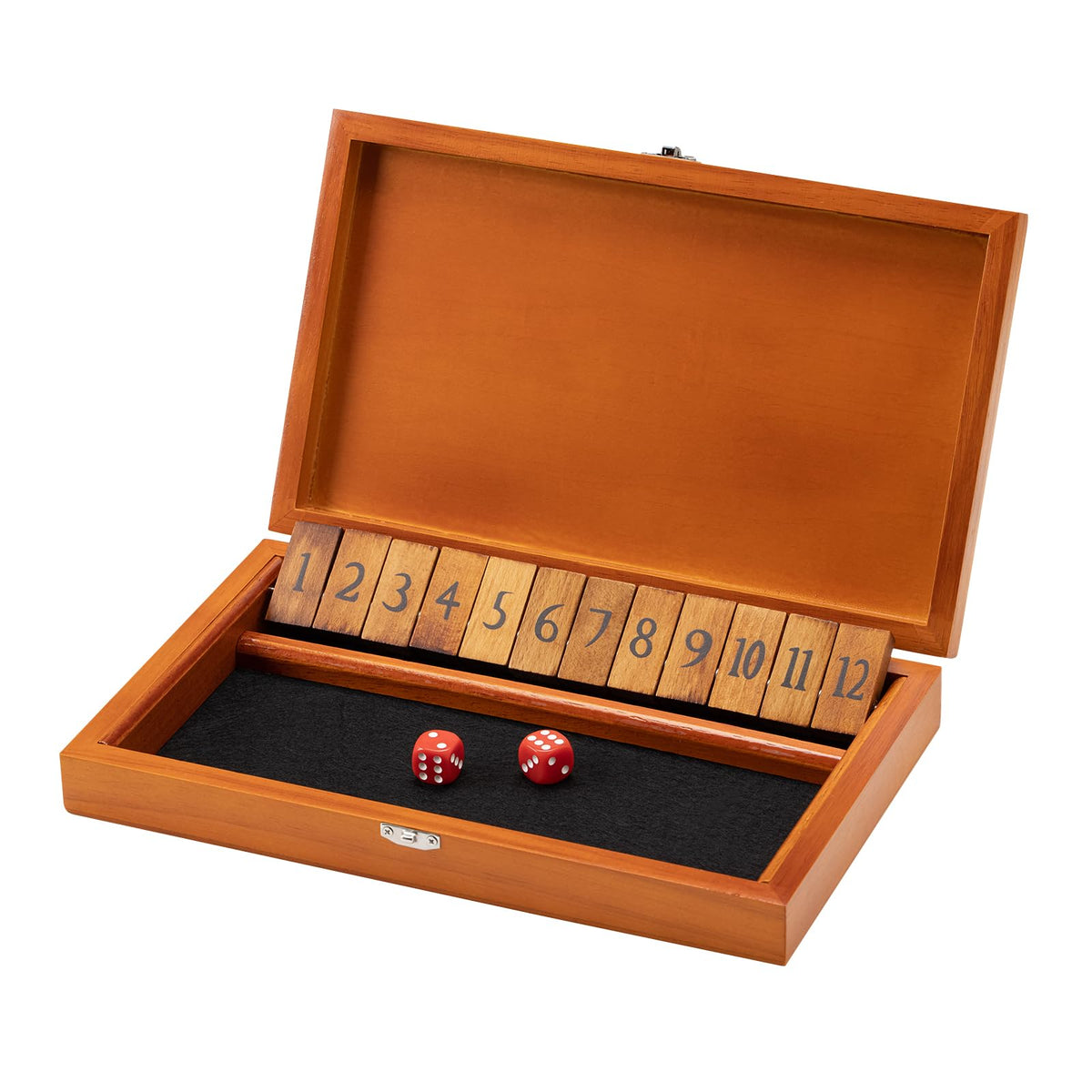Crobyi Shut The Box with lid, a tactile dice game for family game night.