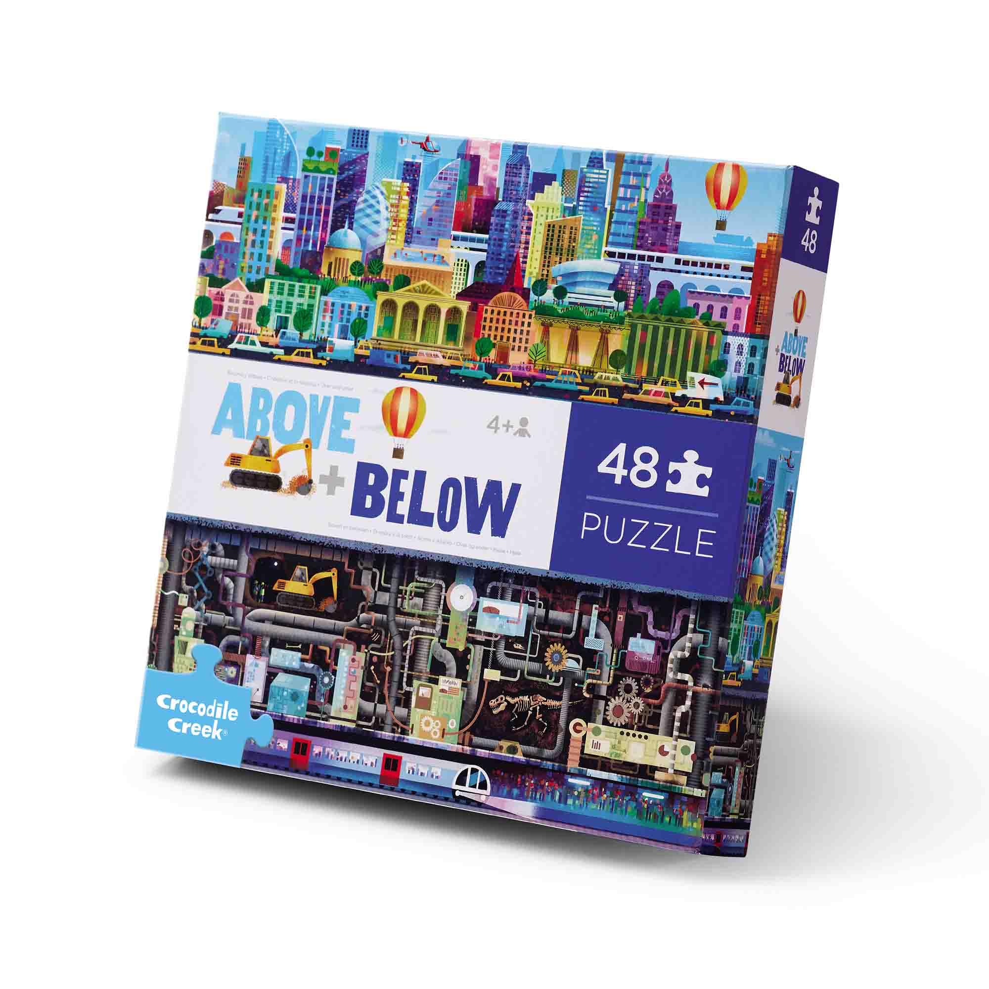 Crocodile Creek above and below 48-piece puzzle Big City box for storage and play