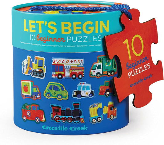 Crocodile Creek colorfully illustrated vehicles puzzle front boosts color recognition for kids