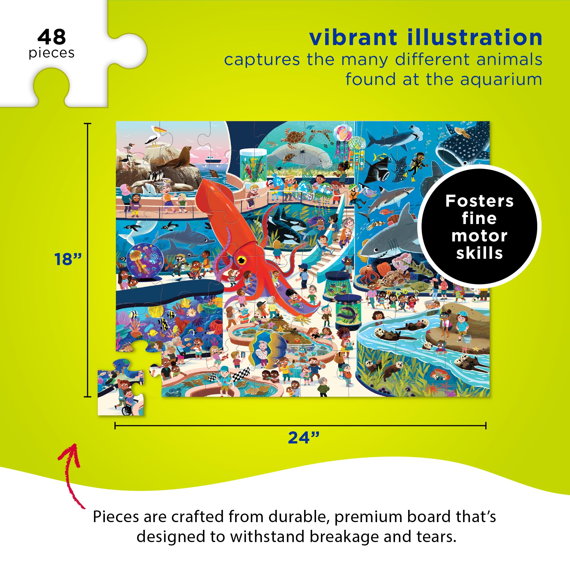 Crocodile Creek Day at the Aquarium puzzle pieces close-up shows vibrant colors