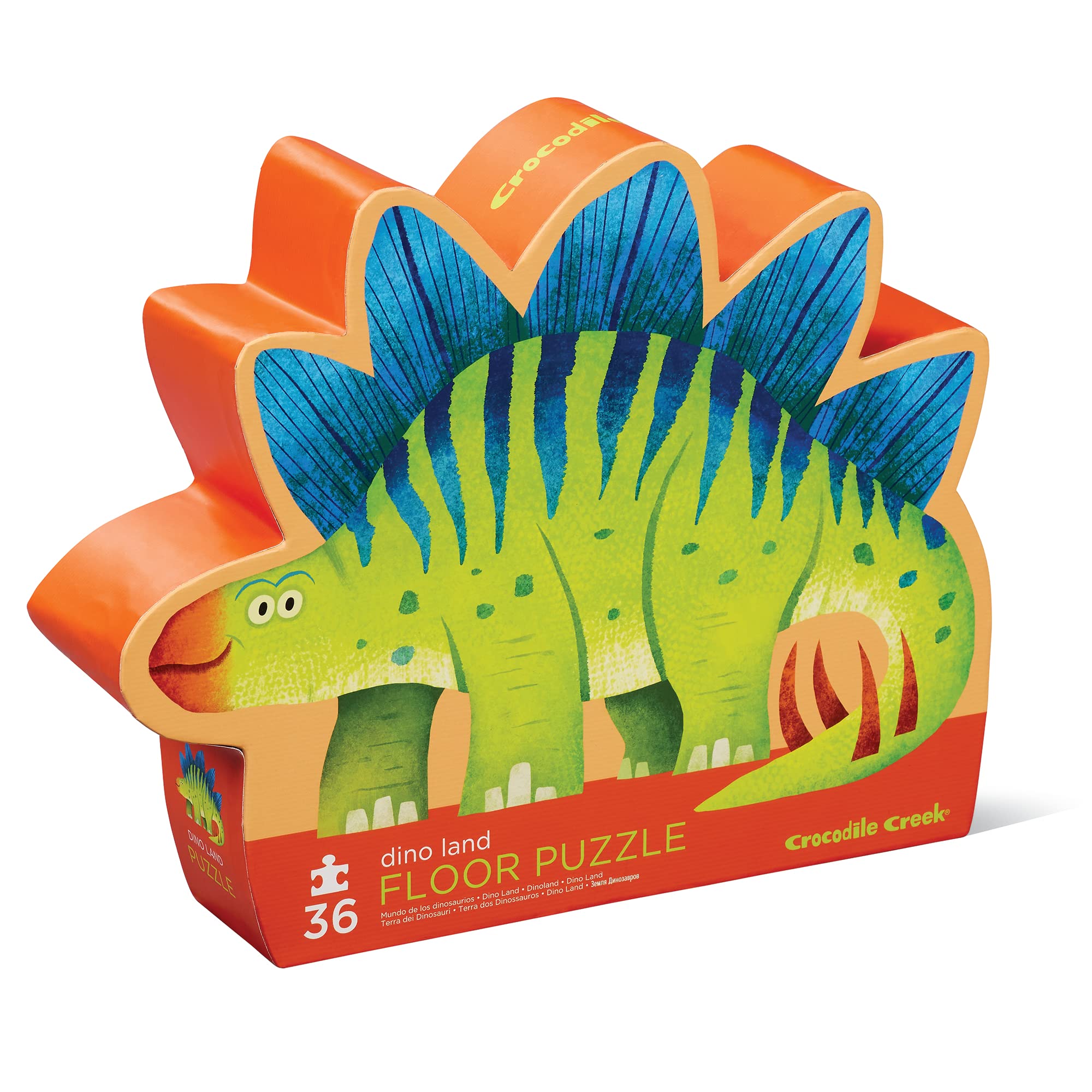 Crocodile Creek Dino Land floor puzzle box—durable storage for 36-piece set