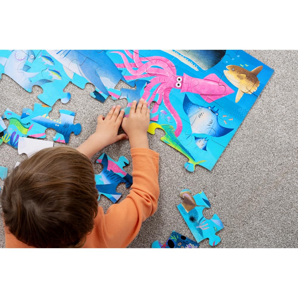 Crocodile Creek heavy-duty shaped box keeps puzzles organized.