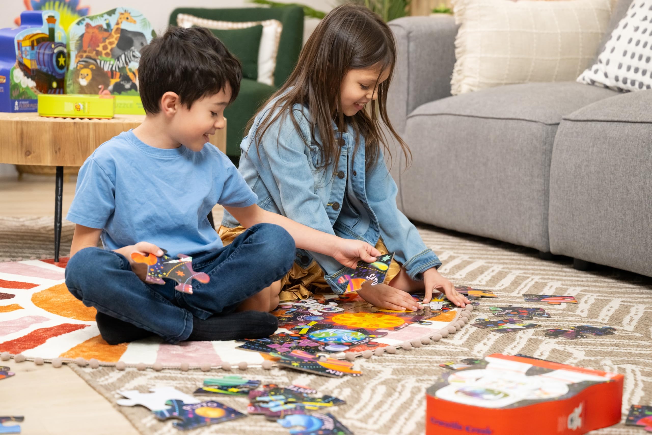 Crocodile Creek heavy-duty storage box keeps puzzle pieces organized.