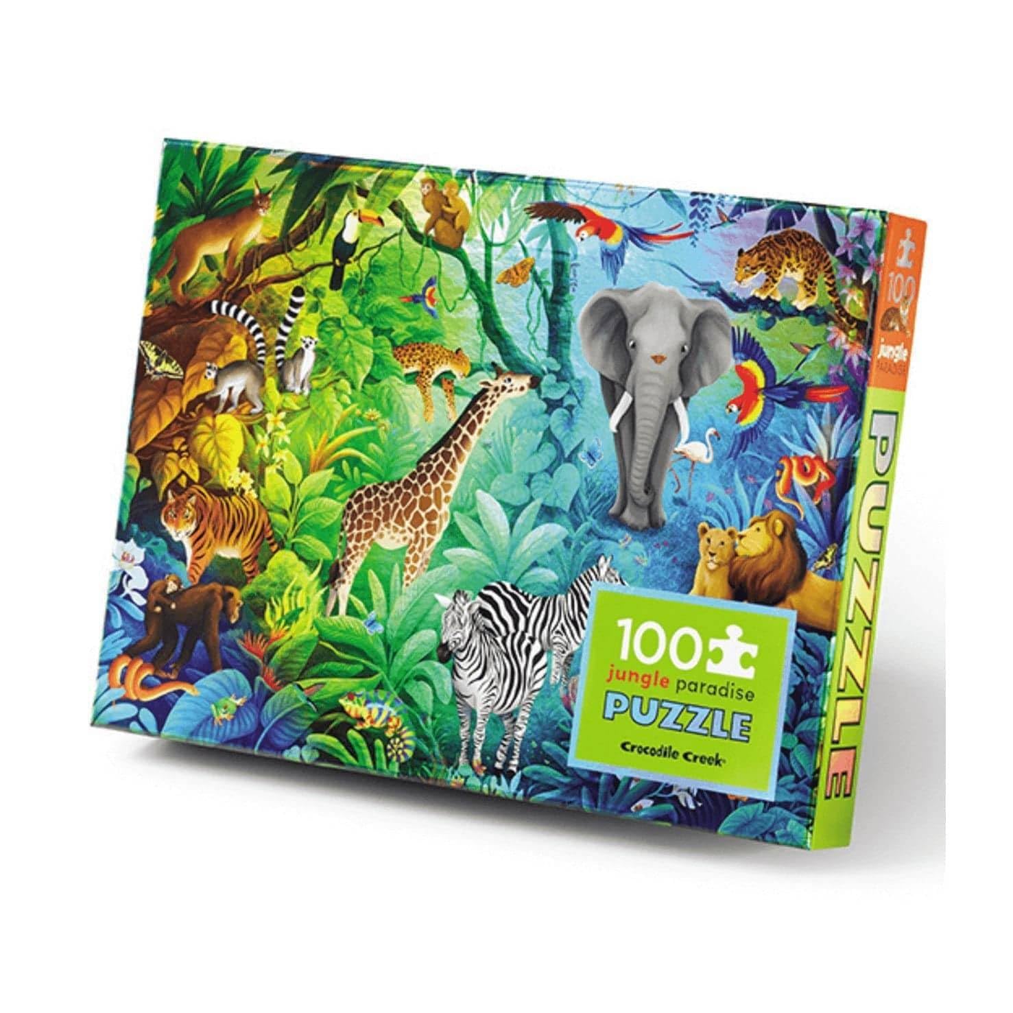 Crocodile Creek Jungle Paradise holographic-foil puzzle catches light during play