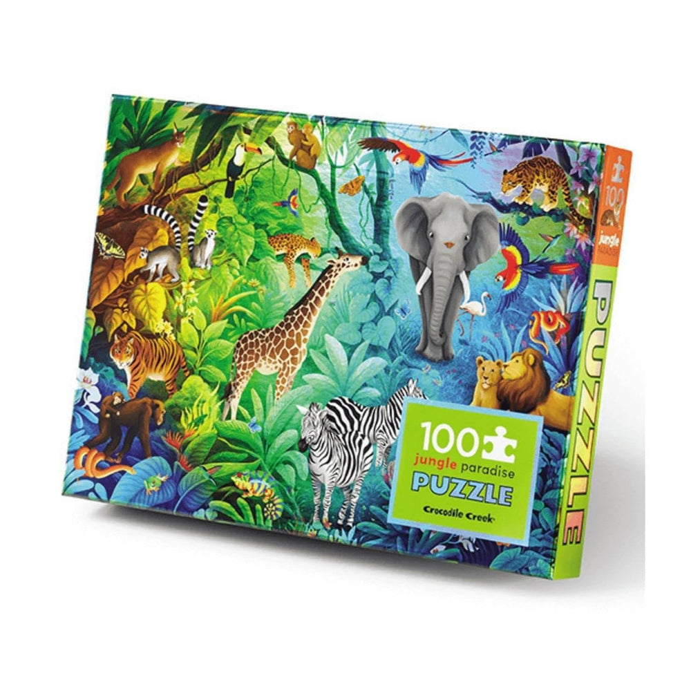 Crocodile Creek Jungle Paradise holographic-foil puzzle catches light during play