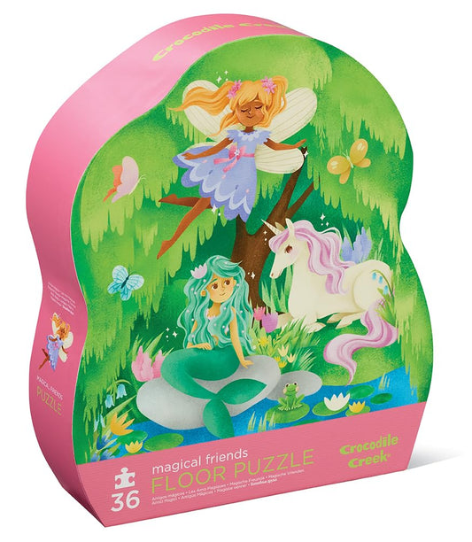 Crocodile Creek Magical Friends floor puzzle box shows sturdy storage after play.